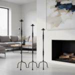 Hand Forged Iron Candelabra Set of 3 (97-117cm) Antique Copper Finish Classic Spindle Node Floor Set - Image 3