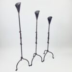 Hand Forged Iron Candelabra Set of 3 (87-107cm) Antique Copper Finish Sculptural Calla Lily Floor Set - Image 5