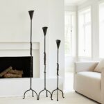 Hand Forged Iron Candelabra Set of 3 (87-107cm) Antique Copper Finish Sculptural Calla Lily Floor Set - Image 2