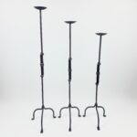 Hand Forged Iron Candelabra Set of 3 (90-110cm) Antique Copper Finish Segmented Ring Node Floor Set