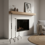 Hand Forged Iron Candelabra Set of 3 (90-110cm) Antique Copper Finish Segmented Ring Node Floor Set - Image 2