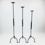 Hand Forged Iron Candelabra Set of 3 (98-118cm) Antique Copper Finish Sculptural Iron Bamboo Style Estate Set