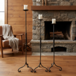 Hand Forged Iron Candelabra Set of 3 (90-110cm) Antique Copper Finish Iron Bamboo Stem with Scroll Base Estate Set - Image 3