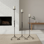 Hand Forged Iron Candelabra Set of 3 (90-110cm) Antique Copper Finish Iron Bamboo Stem with Scroll Base Estate Set - Image 2