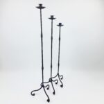 Hand Forged Iron Candelabra Set of 3 (92-112cm) Antique Copper Finish Slender Stem with French Scroll Base - Image 6