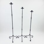 Hand Forged Iron Candelabra Set of 3 (92-112cm) Antique Copper Finish Slender Stem with French Scroll Base