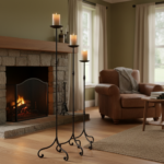 Hand Forged Iron Candelabra Set of 3 (92-112cm) Antique Copper Finish Slender Stem with French Scroll Base - Image 2