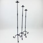 Hand Forged Iron Candelabra Set of 3 (93-113cm) Antique Copper Finish Twisted Stem Floor Set - Image 5