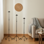 Hand Forged Iron Candelabra Set of 3 (93-113cm) Antique Copper Finish Twisted Stem Floor Set - Image 3