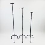 Hand Forged Iron Candelabra Set of 3 (93-113cm) Antique Copper Finish Slender Stem with Compact Arched Base