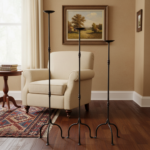 Hand Forged Iron Candelabra Set of 3 (93-113cm) Antique Copper Finish Slender Stem with Compact Arched Base - Image 3