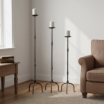 Hand Forged Iron Candelabra Set of 3 (93-113cm) Antique Copper Finish Slender Stem with Compact Arched Base - Image 2