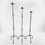 Hand Forged Iron Candelabra Set of 3 (93-113cm) Antique Copper Finish Slender Stem with High Arched Base