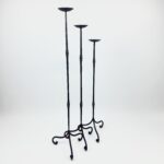 Hand Forged Iron Candelabra Set of 3 (90-110cm) Antique Copper Finish Slender Stem with French Scroll Base - Image 6