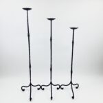 Hand Forged Iron Candelabra Set of 3 (90-110cm) Antique Copper Finish Slender Stem with French Scroll Base