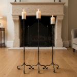 Hand Forged Iron Candelabra Set of 3 (90-110cm) Antique Copper Finish Slender Stem with French Scroll Base - Image 3