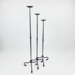 Hand Forged Iron Candelabra Set of 3 (90-110cm) Antique Copper Finish Straight Stem with Ornate French Scroll Feet - Image 5