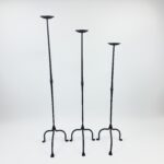 Hand Forged Iron Candelabra Set of 3 (95-115cm) Antique Copper Finish Straight Stem with Compact Arched Base