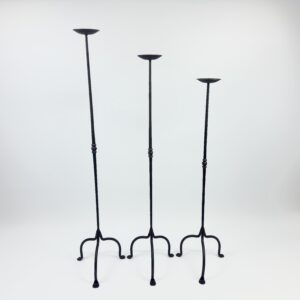 Hand Forged Iron Candelabra Set of 3 (95-115cm) Antique Copper Finish Straight Stem with Compact Arched Base