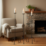 Hand Forged Iron Candelabra Set of 3 (95-115cm) Antique Copper Finish Straight Stem with Compact Arched Base - Image 3