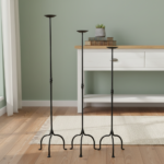 Hand Forged Iron Candelabra Set of 3 (95-115cm) Antique Copper Finish Straight Stem with Compact Arched Base - Image 2