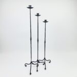 Hand Forged Iron Candelabra Set of 3 (91-111cm) Antique Copper Finish Straight Stem with Classic Scroll Feet - Image 5