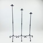 Hand Forged Iron Candelabra Set of 3 (91-111cm) Antique Copper Finish Straight Stem with Classic Scroll Feet