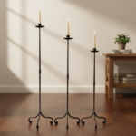 Hand Forged Iron Candelabra Set of 3 (91-111cm) Antique Copper Finish Straight Stem with Classic Scroll Feet - Image 3