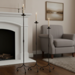 Hand Forged Iron Candelabra Set of 3 (91-111cm) Antique Copper Finish Straight Stem with Classic Scroll Feet - Image 2