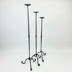 Hand Forged Iron Candelabra Set of 3 (92-112cm) Antique Copper Finish Straight Stem with French Scroll Base - Image 6