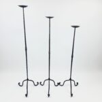 Hand Forged Iron Candelabra Set of 3 (92-112cm) Antique Copper Finish Straight Stem with French Scroll Base