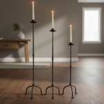 Hand Forged Iron Candelabra Set of 3 (94-114cm) Antique Copper Finish Twisted Stem with Simple Tripod Base - Image 3