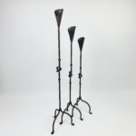 Hand Forged Iron Candelabra Set of 3 (90-110cm) Antique Copper Finish Knotted Stem with Conic Cup - Image 6