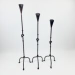 Hand Forged Iron Candelabra Set of 3 (90-110cm) Antique Copper Finish Knotted Stem with Conic Cup
