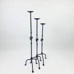 Hand Forged Iron Candelabra Set of 3 (82-101cm) Antique Copper Finish Knotted Stem with Arched Base - Image 5