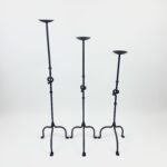 Hand Forged Iron Candelabra Set of 3 (82-101cm) Antique Copper Finish Knotted Stem with Arched Base
