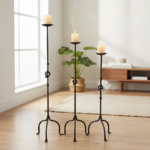 Hand Forged Iron Candelabra Set of 3 (82-101cm) Antique Copper Finish Knotted Stem with Arched Base - Image 2