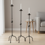 Hand Forged Iron Candelabra Set of 3 (80-100cm) Antique Copper Finish Love Knot Stem Floor Set - Image 3