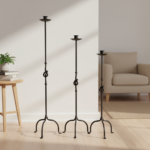 Hand Forged Iron Candelabra Set of 3 (80-100cm) Antique Copper Finish Love Knot Stem Floor Set - Image 2