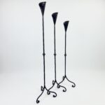 Hand Forged Iron Candelabra Set of 3 (97-117cm) Antique Copper Finish Slender Stem with Lily Cups - Image 8