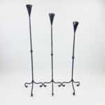 Hand Forged Iron Candelabra Set of 3 (97-117cm) Antique Copper Finish Slender Stem with Lily Cups