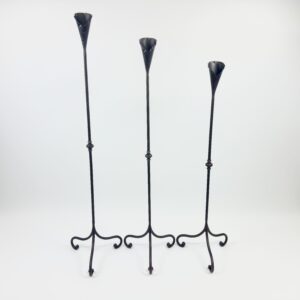Hand Forged Iron Candelabra Set of 3 (97-117cm) Antique Copper Finish Slender Stem with Lily Cups