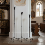 Hand Forged Iron Candelabra Set of 3 (97-117cm) Antique Copper Finish Slender Stem with Lily Cups - Image 3