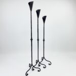 Hand Forged Iron Candelabra Set of 3 (100-120cm) Antique Copper Finish Hammered Stem with Calla Lily Cups - Image 9