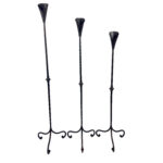 Hand Forged Iron Candelabra Set of 3 (100-120cm) Antique Copper Finish Hammered Stem with Calla Lily Cups