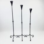 Hand Forged Iron Candelabra Set of 3 (100-120cm) Antique Copper Finish Hammered Stem with Calla Lily Cups