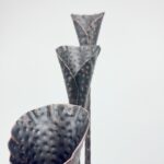 Hand Forged Iron Candelabra Set of 3 (100-120cm) Antique Copper Finish Hammered Stem with Calla Lily Cups - Image 6