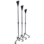 Hand Forged Iron Candelabra Set of 3 (100-120cm) Antique Copper Finish Hammered Stem with Calla Lily Cups - Image 6