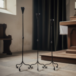 Hand Forged Iron Candelabra Set of 3 (100-120cm) Antique Copper Finish Hammered Stem with Calla Lily Cups - Image 3