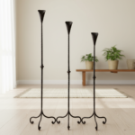 Hand Forged Iron Candelabra Set of 3 (100-120cm) Antique Copper Finish Hammered Stem with Calla Lily Cups - Image 4